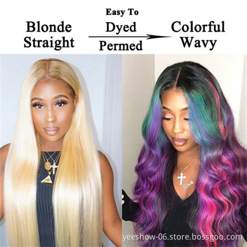10A 613 body wave Grade Virgin Hair Peruvian Curly Wig Cuticle Aligned Swiss Lace Front Closure Peruvian  Human Hair Wig